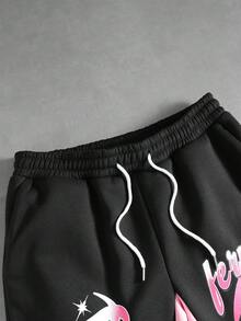 ROMWE MEN 男士印花圖案寬鬆版型連帽衛衣套裝 - 粉色 - 查看 5