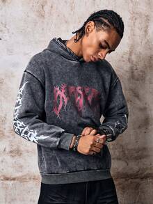 Skyrend Men Graphic Pullover Sweatshirt, Distressed Wash Slim Fit Pullover Sweatshirt For Autumn Winter Fall/Autumn/Winter Grunge - Black - View 6