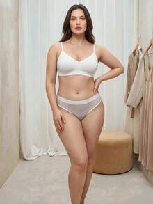Bralution 2pcs White Padded High Elastic Comfortable Minimalist Plus Size Bra Set - White - View 3