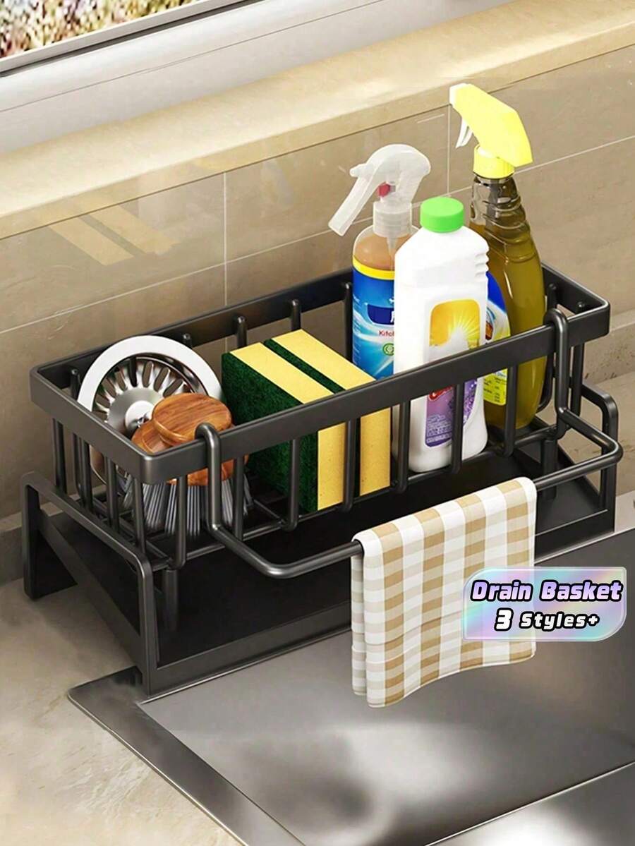 1PC Kitchen Sink Sponge Holder Dish Cloth Drying Rack Countertop Caddy Self Drain Basket For Sponge Brush Towel Storage Wash Basin Vanity Counter Space Saving Organizer Home Accessory Supplies - one size fits all - View 1