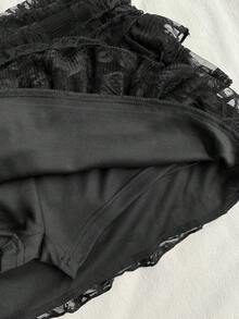 Attitoon 女款休閒復古低腰迷你裙，多層荷葉邊裙，蕾絲拼接，復古、Grunge、Y2K穿搭，外出裙，夏季服飾，派對 - 黑色 - 查看 5