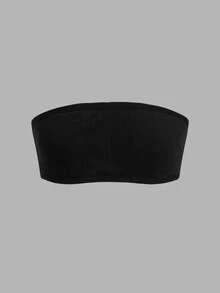 SHEIN Tween Girl Daily Casual Knit Solid Color Non-Wired Bandeau Bra - Black and White - View 5