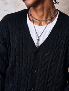 Skyrend ANDREILEE 男士 V 领长袖开衫，休闲宽松针织衫，百搭街头风，适合春、秋、冬三季穿着。 - 黑色 - 查看 7