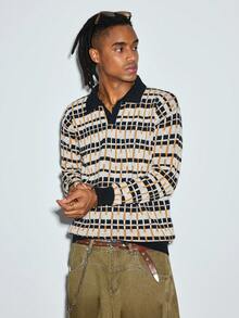 Modcrash Sweater Pullover Pria Kasual Longgar dengan Motif Abstrak dan Blok Warna Bergaya Vintage, Serbaguna untuk Beraktivitas Sehari-hari, Musim Gugur/Dingin, Atasan Lengan Panjang - Hitam - View 1