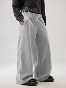Men's Minimalist Double Layer Waist Casual Sweatpants, Daily Wear - Grey - View 4