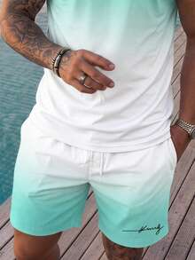 VIVINTIMO Men's Plus Size Gradient Tank Top And Shorts Set, Suitable For Outdoor Vacation, Casual Daily Wear - Multicolor - View 4