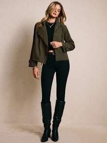 Poéselle Women's Casual Trench Coat Jacket, Autumn - Army Green - View 2