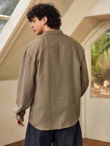 Whitmere Men's Solid Color Long Sleeve Single Pocket Loose Casual Plus Size Shirt, Suitable For Autumn - Army Green - View 3