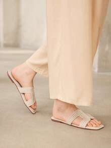 MOTF PREMIUM SUMMER NEW BEIGE BEACH VACATION CASUAL WOMEN'S FLAT SANDALS - 米色2 - 查看 5