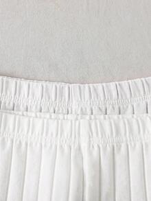 SHEIN 女童春夏細肩帶上衣與短褲純色2件式內衣套裝，1件套，四季適用 - 白色 - 查看 3