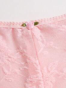 Sweetra Women's Spring/Summer Pink Lace Sexy Romantic Sweet Sexy Semi-Sheer 2 Pieces Pajama Set - Pink - View 7