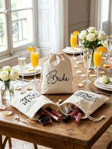 10pcs Beige Drawstring Gift Bags For Spanish Wedding Parties - Ideal For Hangover Recovery Supplies & Post-Party Kit Packaging, Reusable & Durable - Beige - View 8