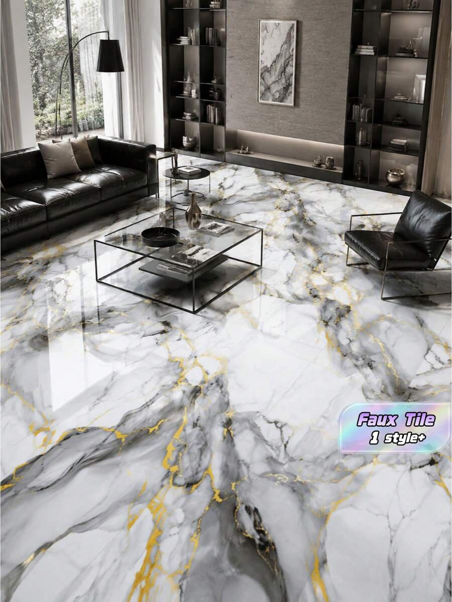 10/20Pcs Marble Pattern Waterproof Vinyl Floor Stickers Self Adhesive Floor Tiles Peel And Stick Flooring Decals Home Renovation Decor Living Room Bedroom Kitchen Bathroom Decoration Modern Interior Design - multicolor - View 1