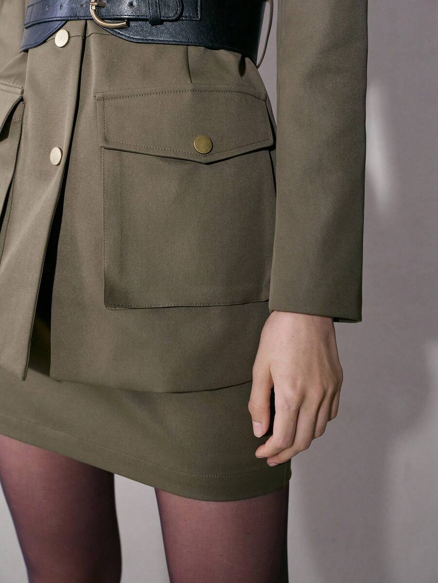 MOTF PREMIUM WOMEN'S ARMY GREEN WAIST-CINCHING COMMUTER TRENCH COAT WITH BELT - Green - View 2