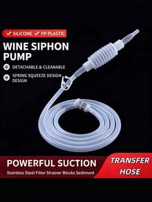 1pc Semi-Automatic Wine Siphon Transfer Tube, Thick Silicone & PP Hose With Stainless Steel Filter Mesh, Detachable Washable Syphon Pump For Home Wine, Beer, Liquor & Enzyme Bottling - Multicolor - View 6