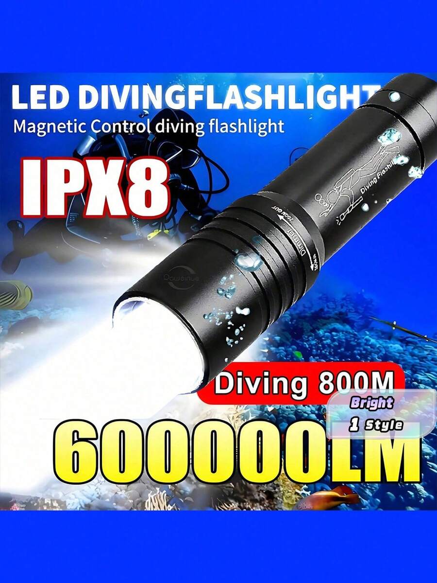 Power Professional Diving Lamp, Rechargeable 18650 Battery, , Suitable For Fishing, Beach Prospecting, And Underwater Operations - Black - View 1