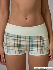 Musera Sport Checkered Contrast Colour Waistband Detail Fitted Sport Coord Mini Shorts Gym Pilates Daily Running - Multicolor - View 1