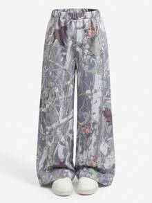 Tween Girl Knit Light Gray Loose Casual Versatile Drawstring Pocket Wide Leg Sweatpants - Multicolor - View 5