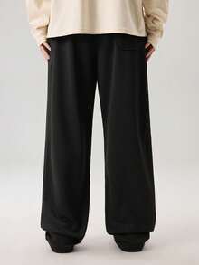 Vaulklash Men Solid Drawstring Waist Slant Pocket Sweatpants - Black - View 2