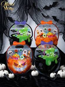 Muroi Mono 1Pc/10Pcs Self-Sealing Halloween Cauldron Treat Bag, Translucent Plastic With Cartoon Witch Pot And Jack-O-Lantern Artwork, Integrated Handle And Airtight Zipper For Biscuit Candy Storage, Packaging Pouch For Halloween Event Gift Distribution - Multicolor - View 11