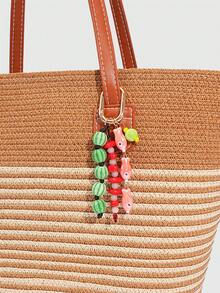 ROMWE Kawaii 1 Piece Spring Summer Dopamine Style Colorful Beaded Bag Keychain Pendant, Woven Rope Bag Charm, DIY Hanging Ornament - Pink - View 7
