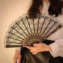 Cirelle Double Layer Lace Trim Princess Fan, Modern Folding Hand Fan, Suitable For Home Use - Black - View 9