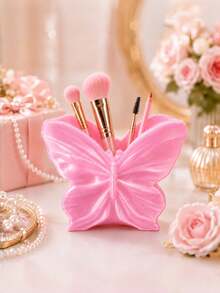 1PC Standard Size Compact Durable Lightweight Plastic 3D Printed Butterfly Cute Aesthetic Multi Functional Makeup Brush Holder Pen Cup Desk Organizer Storage Box Creative Vanity Office Home Workspace Decor Gift For Beauty Lovers - multicolor - View 8