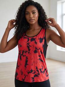 SHEIN Core Rhythm Baju Olahraga Wanita Ukuran Besar Model One-Piece Motif Merah Seksi Pengontrol Perut untuk Aktivitas Gym Musim Panas - MultiWarna - View 3