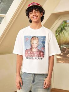Whitmere Men's Summer Short Letter And Hollow Print Round Neck Short Sleeve Loose T-Shirt - White - View 4
