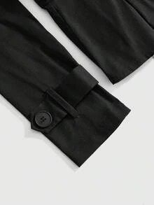 ROMWE Goth Knight Slim Fit A-Line Big Button Design Women's Shirt - Black - View 4