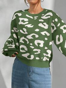 SHEIN Unity Loose Casual Versatile Leopard Print Sweater - Multicolor - View 5