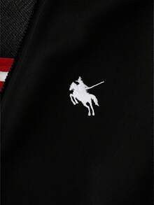 青少年女孩休閒運動款黑色小馬刺繡裝飾連帽開襟衛衣，秋冬款 - 黑色 - 查看 3