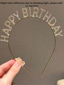 1 Pc Gold Happy Birthday Headband, Rhinestone Letter Hair Hoop, Funny Party Headband For Adults - gold - View 6