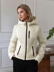 DAZY Women's Casual Versatile Hooded Jacket For Winter - White - View 3