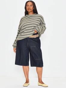 MUSERA Plus Size Multicolour Plus Size Striped Crew Neck Sweater Spring Summer Casual Everyday Day Outfit Going Out - Multicolor - View 2