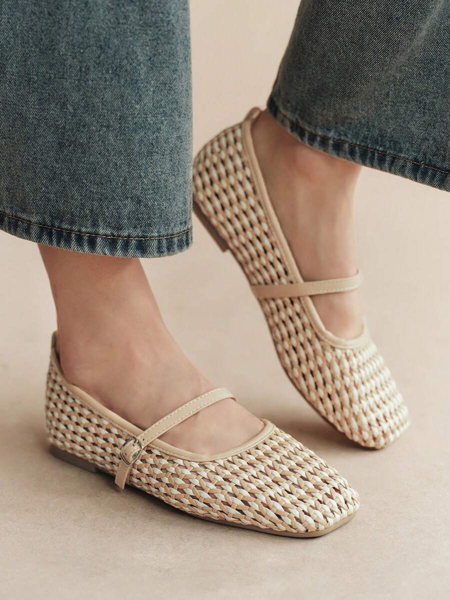 Rosivie Woven Casual Versatile Breathable Comfortable Women Flats For Christmas - Light brown - View 1