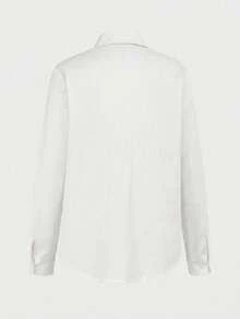 SHEIN PETITE CURVE 大尺碼女款純色單排扣休閒寬鬆百搭日常穿著襯衫 秋季商務辦公 白色 - 白色 - 查看 9