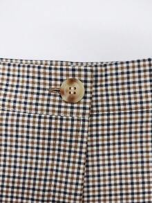 SHEIN Franclia 女款格紋休閒百搭日常裙褲，夏秋四季適用，棕色裙褲，修身短褲，褲裝下身，商務通勤開學秋季款 - 卡其色 - 查看 4