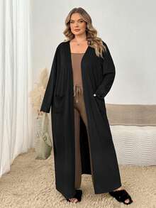 SHEIN CURVE+ Plus Size Women's Solid Color Casual Versatile Long Sleeve Jacket For Daily Wear Fall - Black - View 2