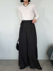 FRIFUL Women's Early Autumn New Korean Style Waist Tie Bow Straight Leg Long Pants - Black - View 7