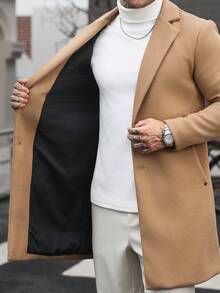 Manfinity CasualCool En's 素色口袋鈕扣前襟長袖大衣，秋季服飾，冬季儀式穿著 - 灰色 - 查看 7