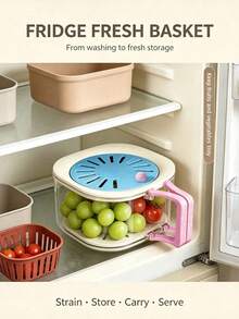 Multifunctional Fruit Washing Bowl With Foldable Handle, 2-In-1 Drain Strainer Container With Lid, Kitchen Vegetable Washing Draining Storage Serving Bowl For Fridge, Picnic - Multicolor - View 5