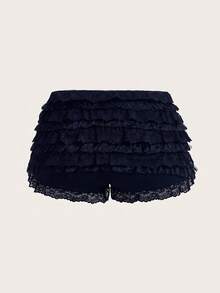 SHEIN ICON 女款多層荷葉邊下擺低腰 Y2K 演唱會外穿白色荷葉邊短褲 - 藏蓝色 - 查看 2