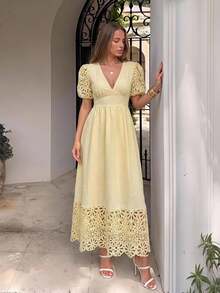 KARISMINA Women's Solid Color Woven Dress For Vacation - Yellow - View 9