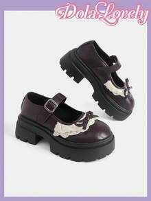 Dola Lovely Women's Shoes Brown, Three-Dimensional Bow Decorative Metal Buckle Design Slope Platform Shoes Mary Jane, Lolita Wear, Birthday Party Wear JK Wear - - Brown - View 3