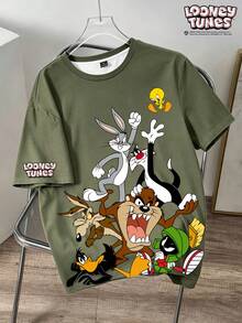 LOONEY TUNES X SHEIN Daypath Men's Summer Casual Cartoon Print T-Shirt - Olive Green - View 5