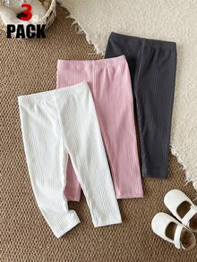 SHEIN Vintaside Kids 3件組女嬰法式簡約純色針織內搭褲，彈性腰頭，休閒日常百搭，可愛甜美 - 彩色 - 查看 6