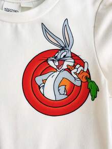 LOONEY TUNES X SHEIN 男嬰卡通圖案印花圓領短袖T恤與休閒短褲套裝 - 杏色 - 查看 5