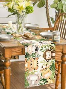 1PC POLYESTER WASHABLE DURABLE VIBRANT JUNGLE ANIMAL PATTERN TABLE RUNNER FOR BIRTHDAY PARTY FAMILY GATHERING HOME DINING ROOM KITCHEN DECOR PARTY SUPPLIES GIFT - Multicolor - View 6