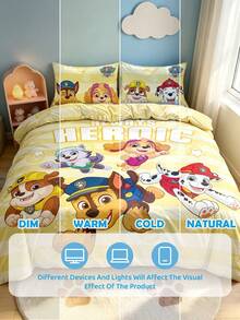 SHEIN | PAW Patrol 3件組可愛卡通印花被套組，磨毛材質，柔軟保暖，多尺寸可選，適用單人床/雙人床/加大雙人床/特大雙人床 - 黃色 - 查看 10
